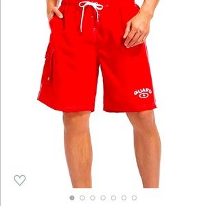 Lifeguard board shorts, mesh liner, red, NWT